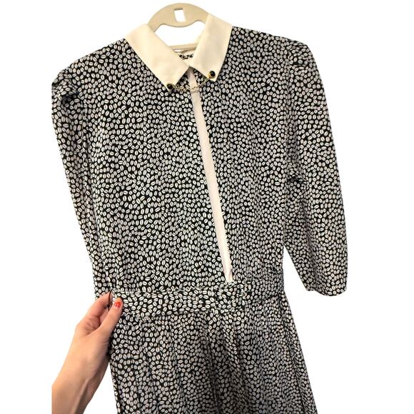 Vintage L Silky Secretary Midi Dress Pleated Puff Shoulder Sezane Collar Chain - Picture 14 of 16